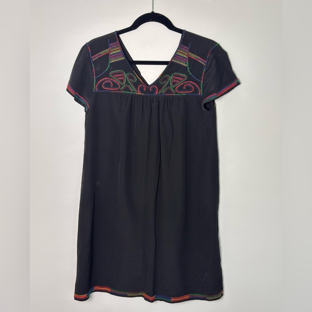Madewell Black Dress with Colorful Embroidery